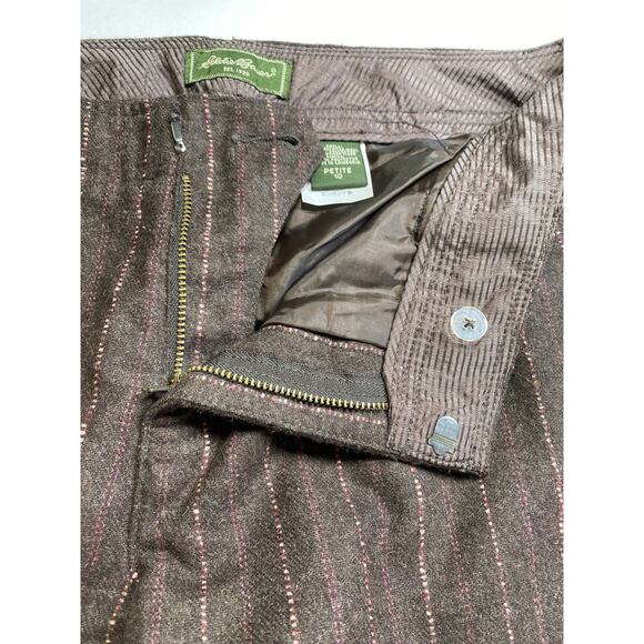 Eddie Bauer Recycled Wool Trousers Womens Sz 10 P Wide Leg Cuffed Pink Pinstripe - Picture 11 of 11
